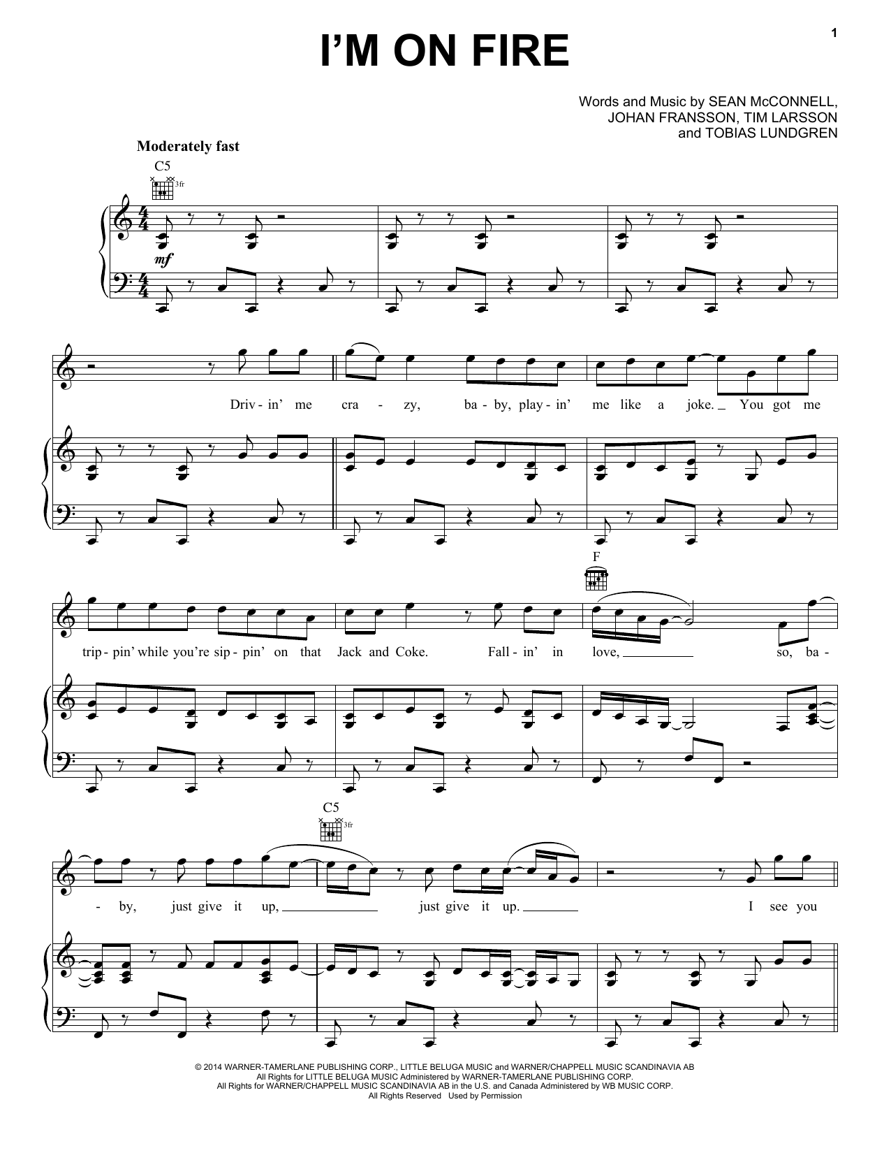 i see fire music sheet vocal and piano music sheet