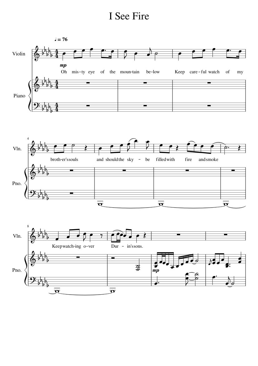 i see fire music sheet vocal and piano music sheet
